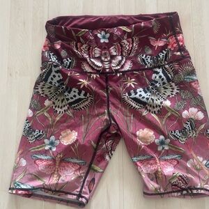 Women’s High-Waist Burgundy Butterfly Print Bike Shorts